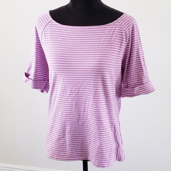 Women's Talbots Purple/White Striped Boatneck Top - Picture 3 of 7